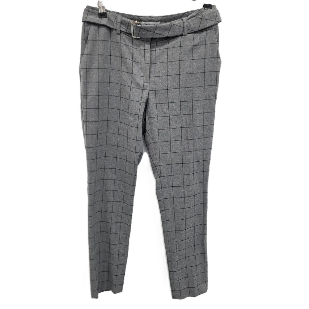 Calvin Klein‎ Womens 6P Gray Windowpane Plaid Belted Ankle Work Trousers